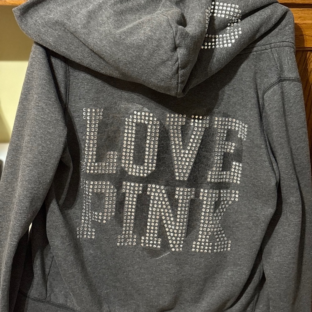 Gray Hoodie with Rhinestone Design